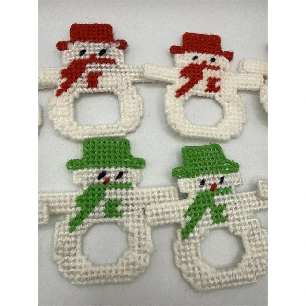 Vintage Needlepoint Christmas Napkin Ring Holders Santa Set Of 8‎